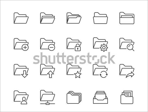 Folders Flat Line Icons Set
