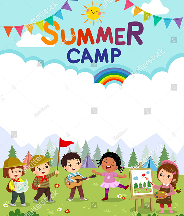 Kids Summer Camp Vector Poster Flyer