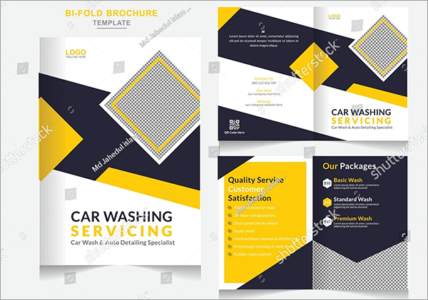 Modern Car Cleaning Wash Bi-fold Vector Brochure