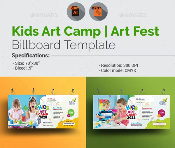 Kids Art Camp Billboard Template