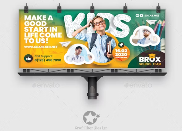 Kids School Billboard PSD Template