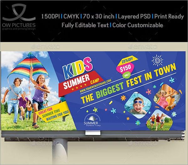Kids Summer Camp Billboard PSD Template