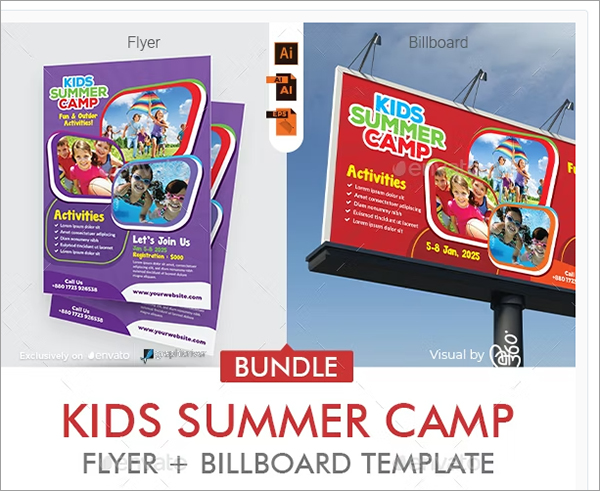 Kids Summer Camp Flyer and Billboard Bundle