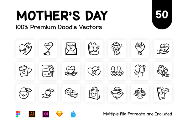 Doodle Mother’s Day Vector Icon Template