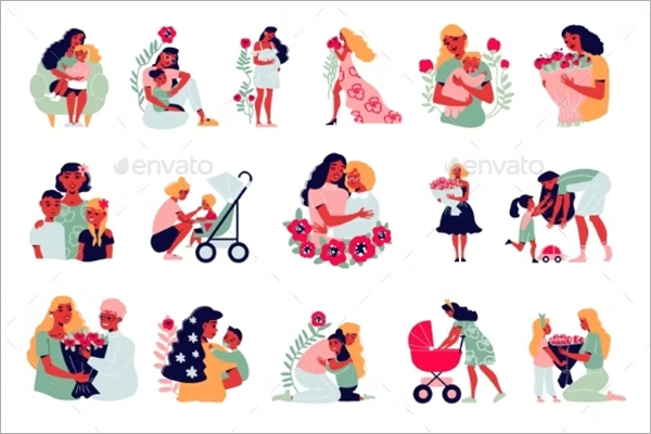 Mothers Day Icons Collection Template