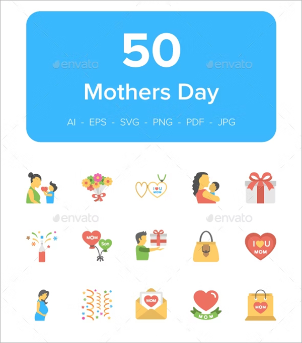 Mothers Day Flat Vector Icons Template