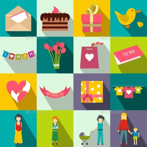 Mother Day Flat Icons Template