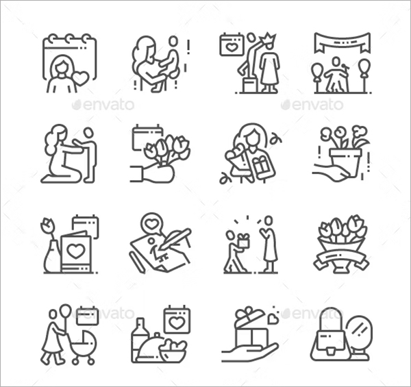 Mothers Day Line Icons Template