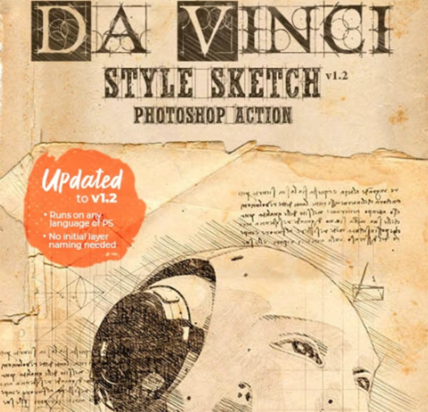Vintage Da Vinci Sketch Photoshop Action