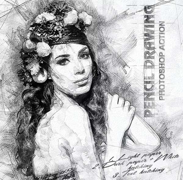 Pencil Drawing Photoshop, ABR  Action