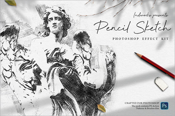 Pencil Drawing Sketch PS Action