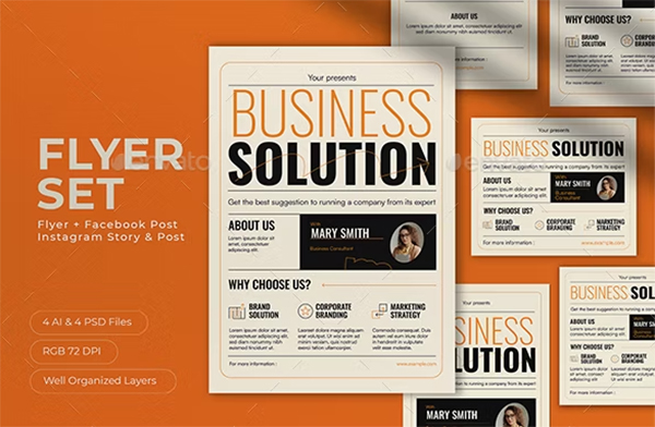 White Minimalist Business Solution Flyer Set
