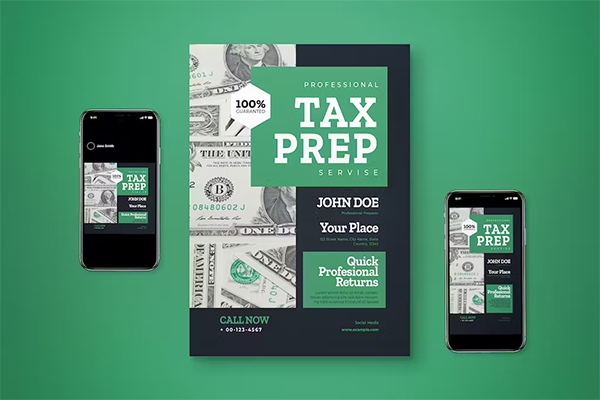 Tax Prep Flyer Print Template Set 