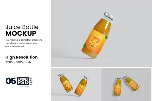 Juice Glass Bottle PSD Mockup Designs