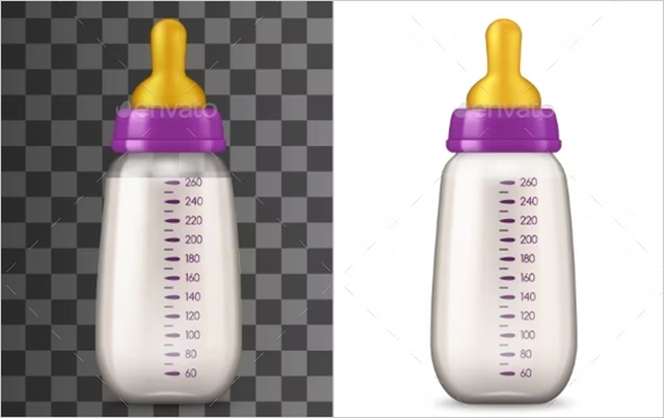 Baby Milk Bottle Isolated 3D Mockup Template Baby Milk Bottle Isolated 3D Mockup Template