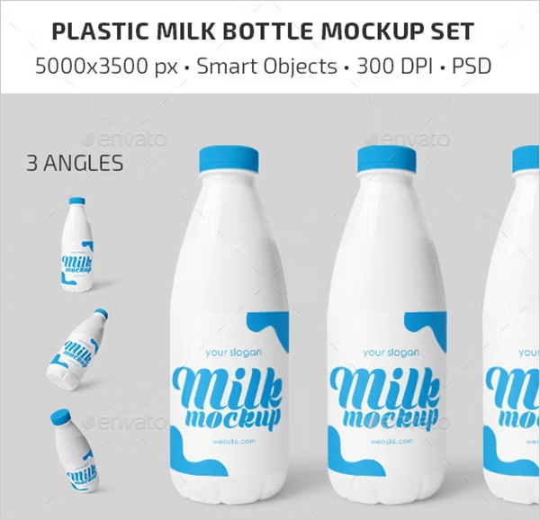 Plastic Milk Bottle Mockup Set Plastic Milk Bottle Mockup Set