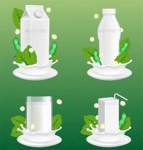 Soy Milk Package Vector Realistic Mockup Set Soy Milk Package Vector Realistic Mockup Set