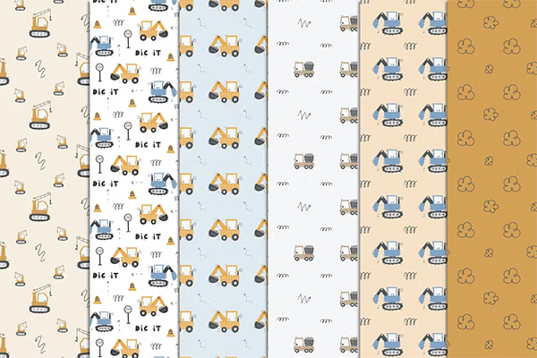 Little Diggers Digital Paper Seamless Patterns