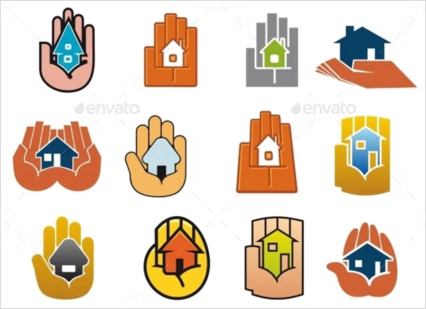  Houses In Hands Abstract Icons Template