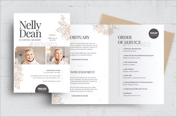 Funeral Service Brochure With Floral Design