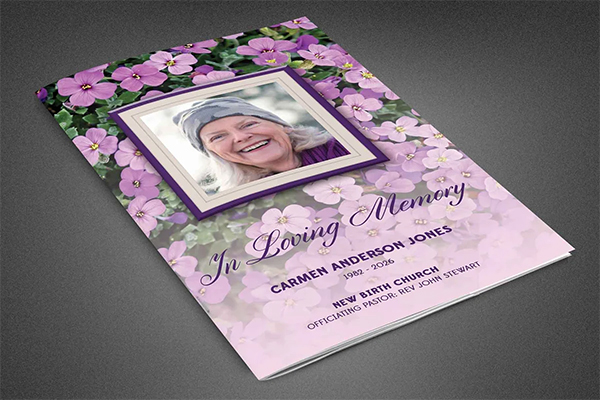 Purple Funeral Program PSD Template