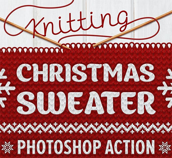 Knitted Christmas Sweater Photoshop Actions