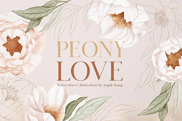 Wedding Peony Love watercolor patterns