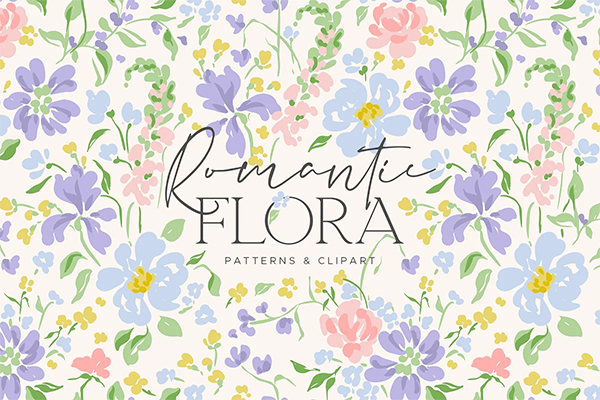 Wedding Romantic Flora Patterns & Clipart Template