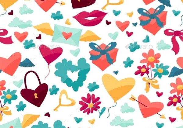 Pattern with Valentine's and Wedding Icons