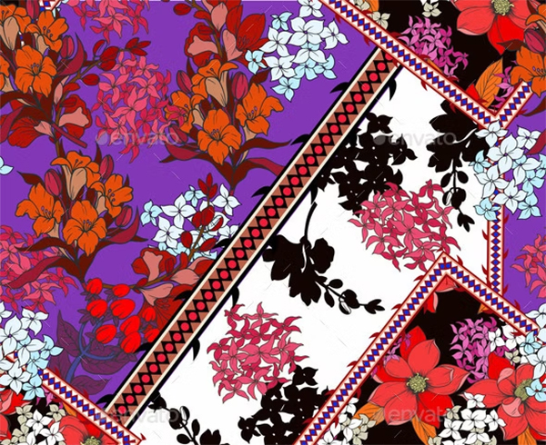Seamless Pattern with Patchwork Graphic Flower Template