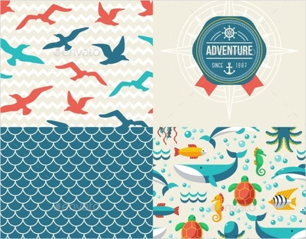 Best Seamless Patterns of Marine Symbols and Label
