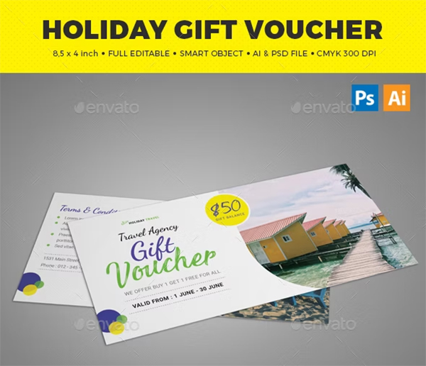 Holiday Gift Voucher PSD, Vector Template