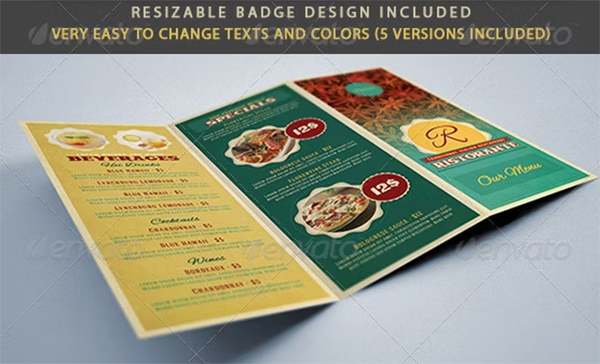 Restaurant Menu Tri-fold Brochure Design