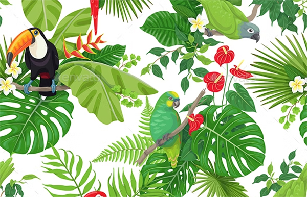 Tropical Birds and Flowers Pattern