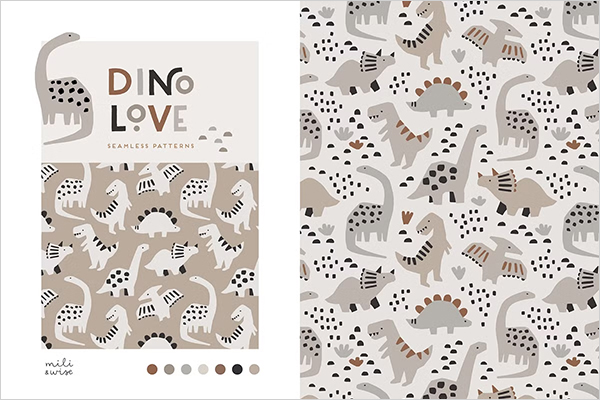 Dino Love Kids Pattern Collection Designs