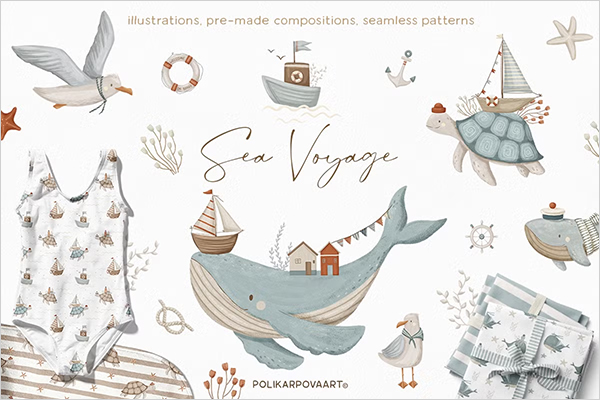 Sea Voyage Kids Graphic Collection Template