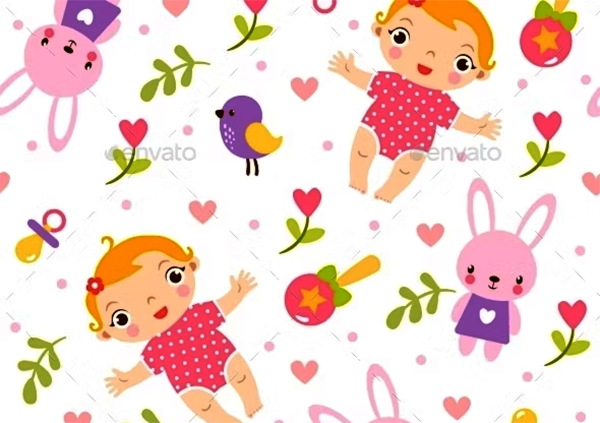 Seamless Girl Baby Pattern Template