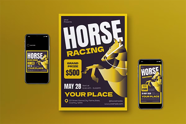 Yellow Gradient Horse Racing Flyer