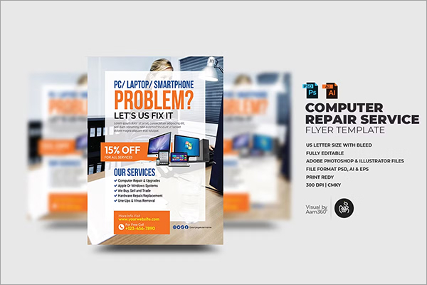 Computer Repair Service Flyer & Brochure Template