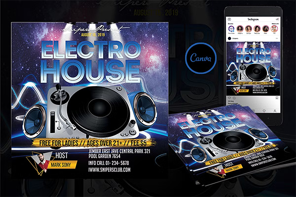 Electro House Flyer Canva Template