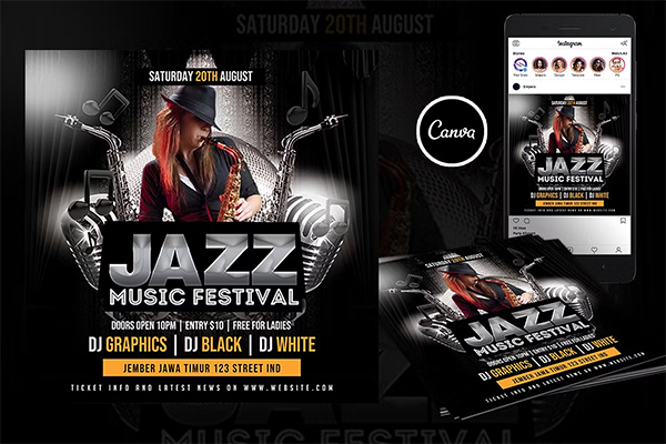 Jazz Music Flyer Canva Template