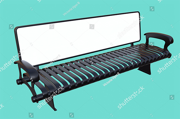 Metal Bench With Blank Billboard Mockup
