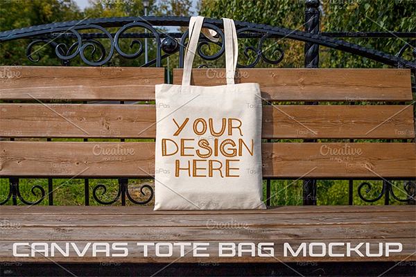 Rustic tote Bag on Park Bench Mockup