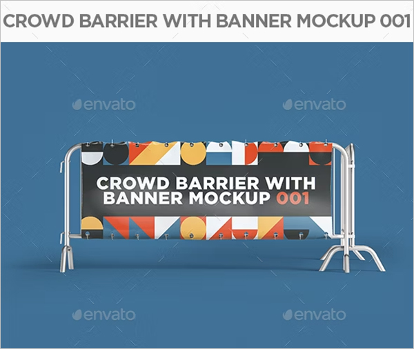 Crowd Barrier with Bench Banner Mockup
