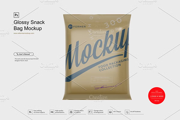 Glossy Snack Bag Mockup Template