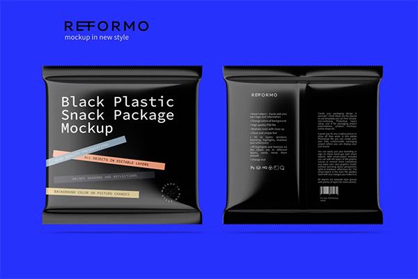 Black Plastic Snack Package Mockup