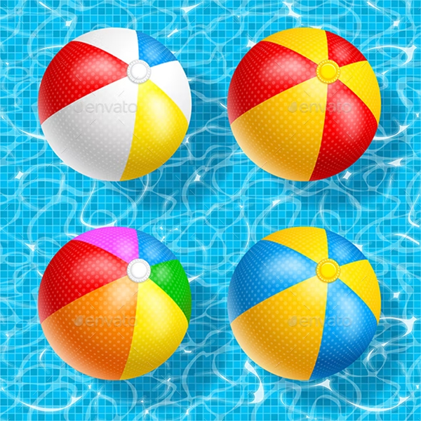 Beach Balls on Blue Water Background Template