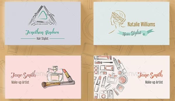 Set of Makeup Artist and Hair Stylist Business Card