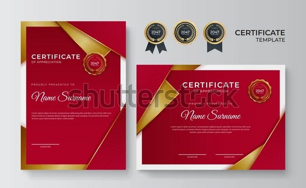 Red Gold Color Clean  Certificate Template