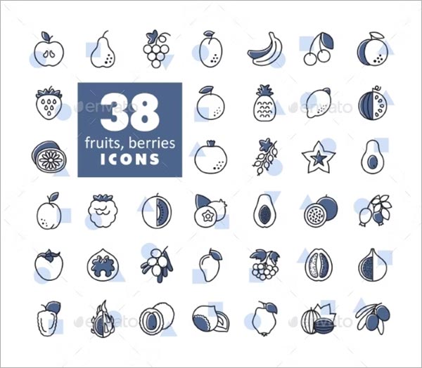 Fruits and Berries Vector Icons Template